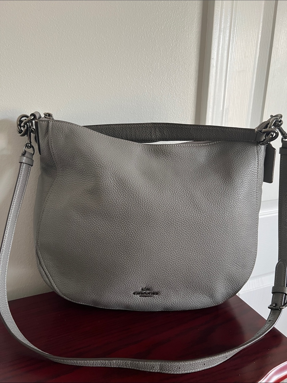 Coach Pebbled Leather Hobo Bag - Gray